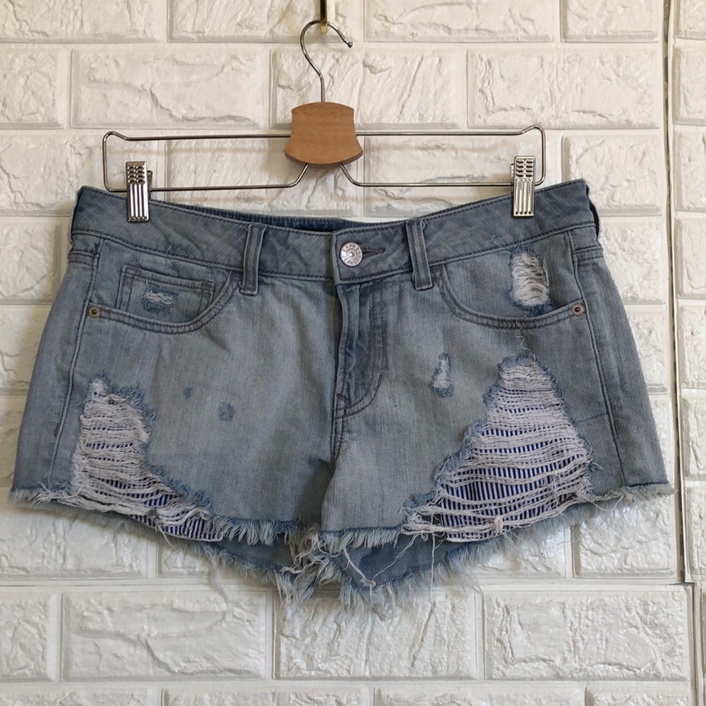 Express distressed jean shorts w/ striped pockets - Picture 2 of 7